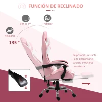 Vinsetto Silla Gamer Reclinable con Reposapiés Sillón Gaming con Reposacabezas Cojín Lumbar y Altura Ajustable 64x67x127 cm Rosa(m-5)