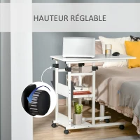 HOMCOM Table d'appoint Bout de canapé Table roulante Table de Lit pour Ordinateur Portable Hauteur réglable - 2 étagères intégrées - cadre métal Blanc(m-6)