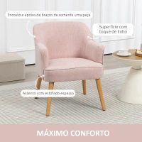 HOMCOM Poltrona Estilo Nórdico Estofada em Linho com Pés de Madeira para Dormitório Escritório Estúdio 64,5x65x79,5 cm Rosa(m-4)