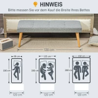 HOMCOM Polsterbank, Leinenoptik, Massivholzbeine, bis 120 kg, 120x41x43 cm, Grau(m-7)