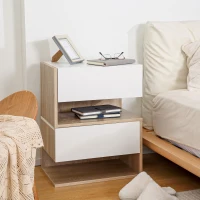 HOMCOM Lot de 2 Tables de Chevet murales - Lot de 2 Tables de Nuit - tiroir Coulissant, étagère, Bicolore Aspect chêne Blanc(m-7)