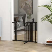 PawHut Puerta para Perros con Ancho Ajustable 76-104 cm con 2 Extensiones y Doble Bloqueo Negro(m-9)
