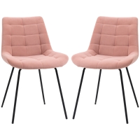 HOMCOM 2er-Set Esszimmerstühle  Akzentstühle Küchenstühle, Retro-Design, Samtoptik, 50 cm x 61 cm x 79 cm, Rosa