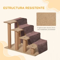 PawHut Escalera para Mascotas de 4 Peldaños con Funda Extraíble y Lavable para Cama Sofá 60x35x44 cm Marrón(m-6)