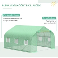 Outsunny Plásticos para Invernaderos 3,5x3x2 m Cubierta de Repuesto para Invernadero de Polietileno con 6 Ventanas y Puerta Enrollable Protección de Plantas para Jardín Verde(m-5)