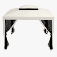 Outsunny Gazebo da Giardino 3x3 m con Zanzariera, Doppio Tetto e 8 Fori, in Acciaio e Poliestere Bianco Crema(m-8)