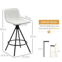 HOMCOM Conjunto de 2 Taburetes Altos de Cocina con Asiento Giratorio Taburetes de Bar Tapizados 41,5x47,5x90 cm Gris Claro(m-3)