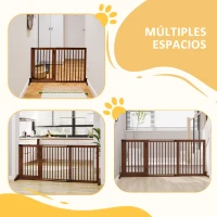PawHut Barrera de Seguridad Extensible para Perros Valla Protección para Escaleras y Puertas 113-166x36x71 cm Marrón(m-5)
