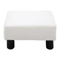 HOMCOM Reposapiés para Sofá Taburete Pequeño Tapizado en Piel Sintética Asiento de Espuma y Patas de Plástico 40x30x24cm Blanco(m-11)