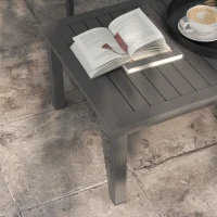 Outsunny Table basse rectangulaire plateau à lattes pour intérieur/extérieur en aluminium, 100 x60 x37 cm marron(m-7)