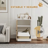 PawHut Mueble Arenero para Gatos con Bandeja Extraíble Compartimentos y Tapete para Rascar 57x50x80,5 cm Blanco y Roble(m-6)