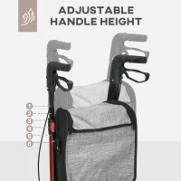 HOMCOM 3-Wheel Foldable Walker with Double Brake, Adjustable Height Aluminum Lightweight and Sturdy 68 x 68 x 99 cm Red(m-4)