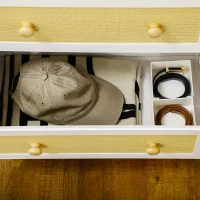 HOMCOM Cómoda de Dormitorio de Estilo Cannage Bohemio con 4 Cajones de Tela Plegables para Entrada Salón 62x30x105 cm Blanco(m-8)