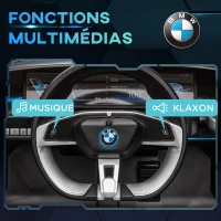 HOMCOM Voiture électrique pour enfants licence BMW I4 12V avec télécommande MP3 Musique Lumières et Ceinture 115x67x45 cm Noir(m-6)
