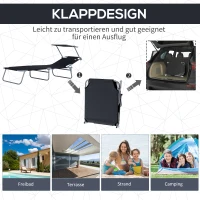 Outsunny Sonnenliege klappbar Gartenliege mit Sonnenschutz Liegestuhl mit 4-Fach verstellbare Rückenlehne Campingliege bis 120kg belastbar für Garten, Balkon und Pool geeignet, 6 Farben(Schwarz )(m-5)