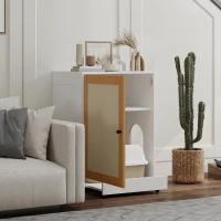 PawHut Mueble Arenero para Gatos con Bandeja Extraíble Compartimentos y Tapete para Rascar 57x50x80,5 cm Blanco y Roble(m-9)