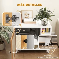 PawHut Mueble Arenero para Gatos con Puerta de Sisal Mesa Auxiliar Estante y Alfombrilla Antiarena 77x50x63 cm Blanco(m-8)