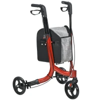 HOMCOM 3-Wheel Foldable Walker with Double Brake, Adjustable Height Aluminum Lightweight and Sturdy 68 x 68 x 99 cm Red(m-1)