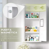 kleankin Botiquín para Medicinas de 3 Niveles Botiquín de Pared de Acero con Puerta Magnética para Cocina Baño 30x12x60 cm Blanco(m-6)