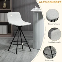 HOMCOM Conjunto de 2 Taburetes Altos de Cocina con Asiento Giratorio Taburetes de Bar Tapizados 41,5x47,5x90 cm Gris Claro(m-6)
