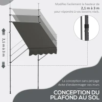 Outsunny Store banne autoportant manuel rétractable 1,5L x 1,2l x 2,1-3H m inclinaison réglable métal alu polyester gris foncé(m-4)