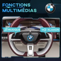 HOMCOM Voiture électrique pour enfants licence BMW I4 12V avec télécommande MP3 Musique Lumières et Ceinture 115x67x45 cm Noir(m-6)