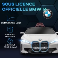 HOMCOM Voiture électrique pour enfants licence BMW I4 12V avec télécommande MP3 Musique Lumières et Ceinture 115x67x45 cm Noir(m-4)