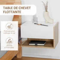 HOMCOM Lot de 2 Tables de Chevet murales - Lot de 2 Tables de Nuit - tiroir Coulissant, étagère, Bicolore Aspect chêne Blanc(m-4)