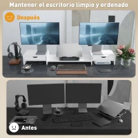 HOMCOM Elevador Monitor Ángulo y Longitud Ajustable con 2 Cajones para Portátil Computadora PC 60-116x22x12 cm Blanco(m-5)