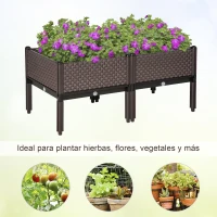 Outsunny Juego de 2 Jardineras de Exterior Jardineras Cuadradas Elevadas Combinación Libre 50x50x46,5 cm Marrón(m-6)
