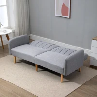 HOMCOM Canapé Convertible 2 Places Design scandinave Dossier inclinable 3 Positions Pieds Bois Tissu Aspect Lin Gris(m-7)