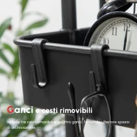 HOMCOM Carrello Cucina Multiuso a 3 Livelli con Cestini e Ganci Rimovibili, Ripiano con 12 Divisori, Nero(m-6)
