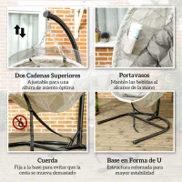 Outsunny Silla Colgante con Soporte Cesta Plegable de Malla Doble Cojín para Interior y Exterior Carga 120 kg Arena y Negro(m-7)