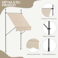 Outsunny Store banne autoportant manuel rétractable 1,5L x 1,2l x 2,1-3H m inclinaison réglable métal alu polyester sable(m-7)