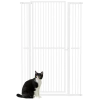 PawHut Barrera para Perros Extra Alta con Ancho Ajustable 77-104 cm Puerta para Perros con Extensiones y Puerta de Paso Blanco(m-1)