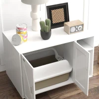 PawHut Mueble Arenero Caja de Arena para Gatos con Almohadilla para Rascar y Compartimento de Almacenaje 80x50x61 cm Blanco(m-8)