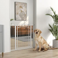 PawHut Puerta para Perros con Ancho Ajustable 76-104 cm Barrera de Seguridad con 2 Extensiones y Doble Bloqueo Blanco(m-2)