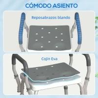 HOMCOM Taburete de ducha con Altura Ajustable para Personas Mayores o con Movilidad Reducida 52x45x69 cm Asiento Blanco y Gris(m-5)