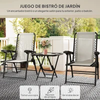 Outsunny Conjunto de Jardín 3 Piezas Plegable con 2 Sillas 61x65x91cm y Mesa de 50x50x50cm Metal y Textilene para Exterior Crema(m-4)