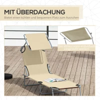 Outsunny Sonnenliege klappbar Gartenliege mit Dach, Liegestuhl mit 4-Fach verstellbare Rückenlehne, wetterfeste Campingliege bis 120 kg belastbar, für Garten Strand Pool, Beige(m-6)