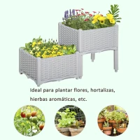 Outsunny Juego de 2 Jardineras de Exterior Cuadradas Imitación a Mimbre Combinación Libre para Jardín Patio 40x40x26/44 cm Gris(m-7)