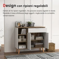 HOMCOM Mobile Multiuso Salvaspazio con 3 Ripiani Aperti, Armadietto e Cassetto, in Truciolato, 95x35x85 cm(m-5)