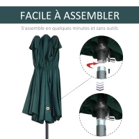 Outsunny Parasol de jardin exterieur parasol double rectangulaire 4,6L x 2,7l x 2,4H m avec ouverture fermeture manivelle, cadre en acier, toile 180 g/m², parasol pour balcon, piscine, vert(m-6)