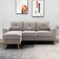 HOMCOM Linen Fabric L Shape Scandinavian Design Corner Sofa 193 cm for Living Room Apartment Small Space Light Gray(m-10)