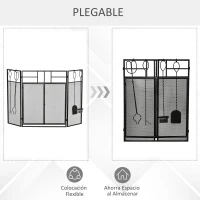 HOMCOM Salvachispas para Chimenea Protector de Chimenea Plegable con Paneles con Doble Puerta 4 Herramientas Estructura de Metal y Ganchos 106x79 cm Negro(m-5)