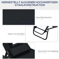 Outsunny Sonnenliege klappbar Gartenliege mit Kopfkissen Liegestuhl mit 4-Fach verstellbare Rückenlehne Campingliege mit Lesefenster Gartenstuhl bis 120kg belastbar für Garten, Balkon Schwarz(m-6)