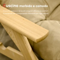 HOMCOM Sedia per Soggiorno Pieghevole con Braccioli e Cuscino, in Legno di Faggio e Tessuto, 71x89x96 cm, Marrone(m-5)