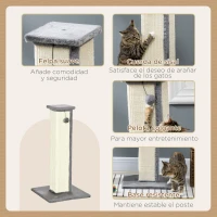 PawHut Poste Rascador para Gatos Altura 81 cm Rascador para Gatos con Poste de Sisal y Bola Colgante 41x41x81 cm Gris(m-5)