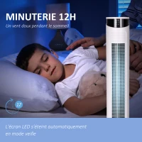 HOMCOM Ventilateur colonne avec télécommande minuterie 12 heures 3 vitesses écran LED oscillant 70 ° Ø 31,5 x 93 cm blanc(m-6)