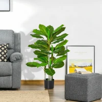 HOMCOM Planta Artificial Hoja Perenne Altura 95 cm con 33 Hojas Realistas en Maceta de Cemento Árbol Artificial para Interior Decoración Salón Oficina Verde(m-2)
